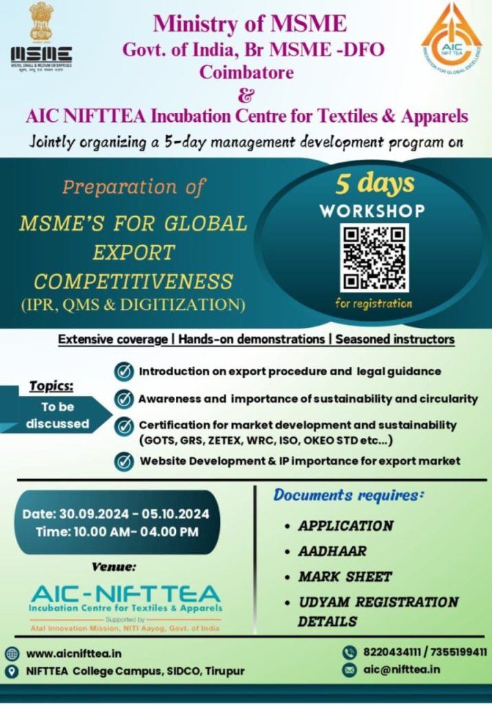 A 5-day Workshop on Preparation of MSMEs For Global Export Competitiveness